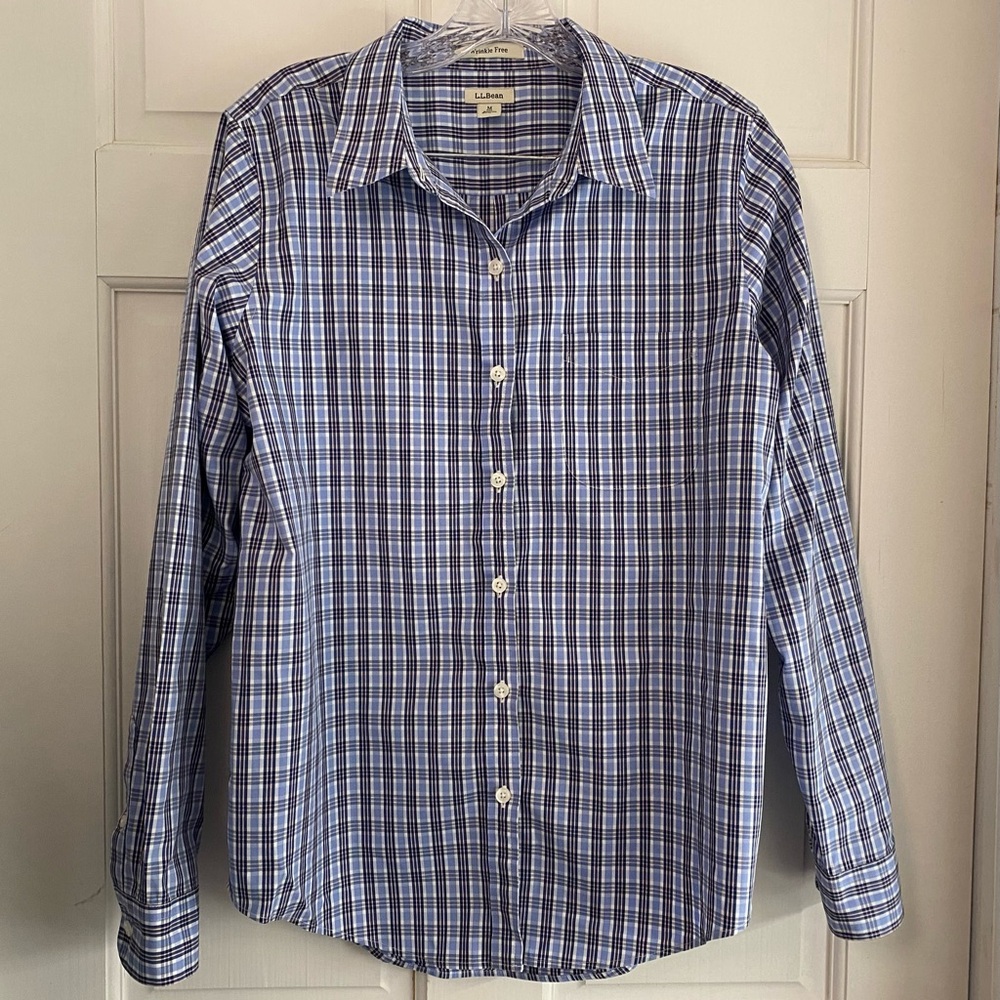 Men’s L.L. Bean Blue Wrinkle Free Button Down Dress Shirt w/ Front Pocket‎ M L